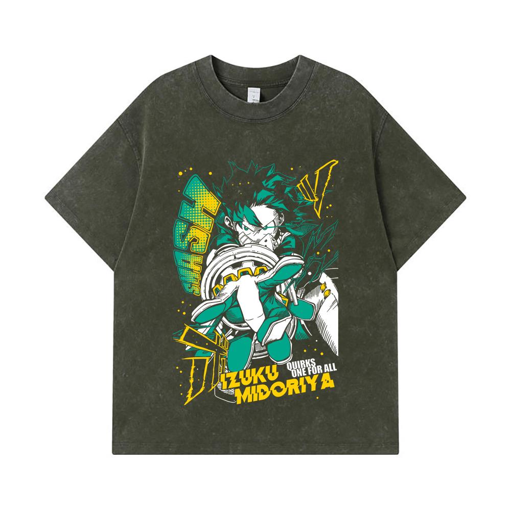 

Стиранные футболки 275 г/м² 100% Хлопок My Hero Academia V2 Принт Деку Унисекс Тяжелая Хлопковая Футболка S армия зеленый