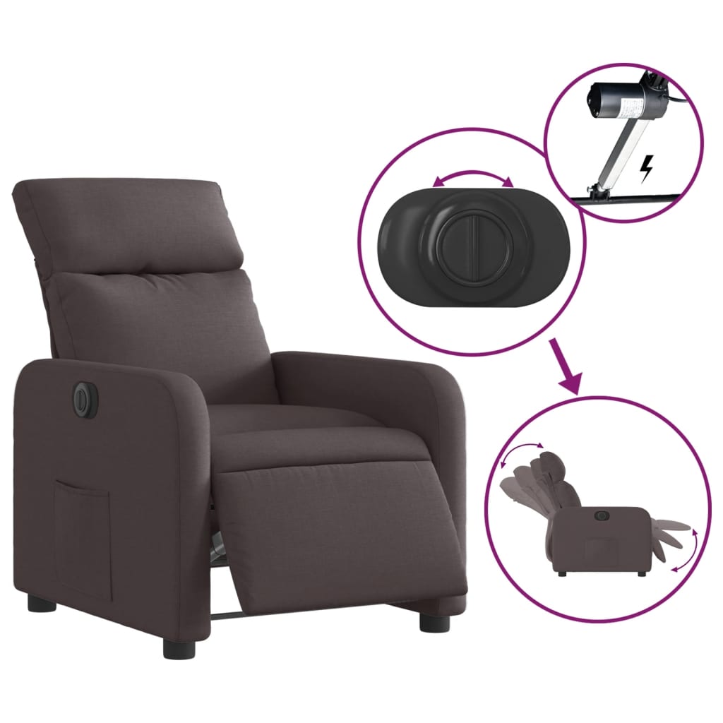 Vidaxl Electric Recliner, Dark Brown, Fabric Upholstered