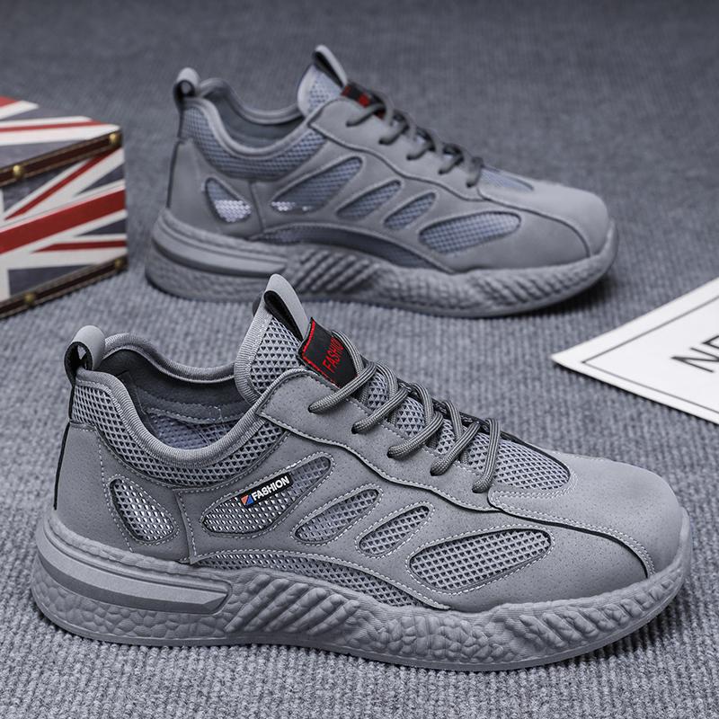 Men's Shoes Summer New Breathable Hollow Mesh Shoes Building Site Men's Non-slip Soft Bottom Sports Shoes Casual Sneakers Gray