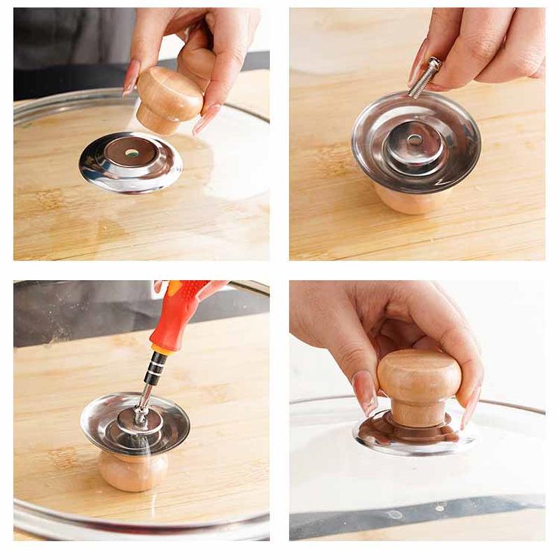 Universal Pot Lib Knobs Caps Wooden Heat-Resistant Anti-scald Cooking Pan Lid Covers Replacement Lifting Handle Kitchen Cookware Handgrip