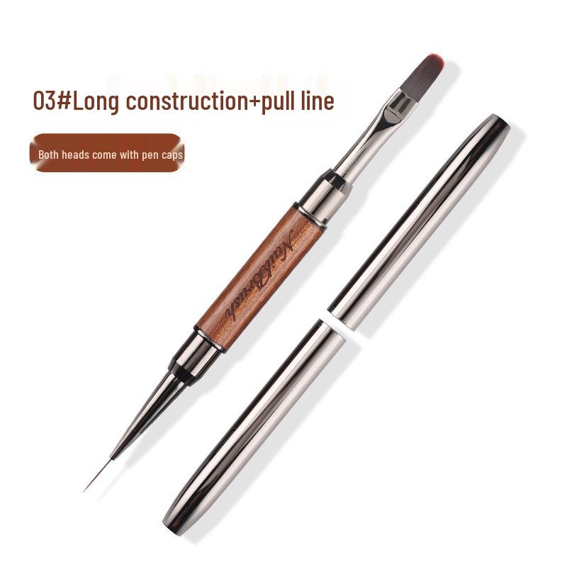 Sandalwood Dual-Ended Nail Art Brush: Multifunctional Gel Builder & Liner Tool for Nail Salons - Square/Round Tips