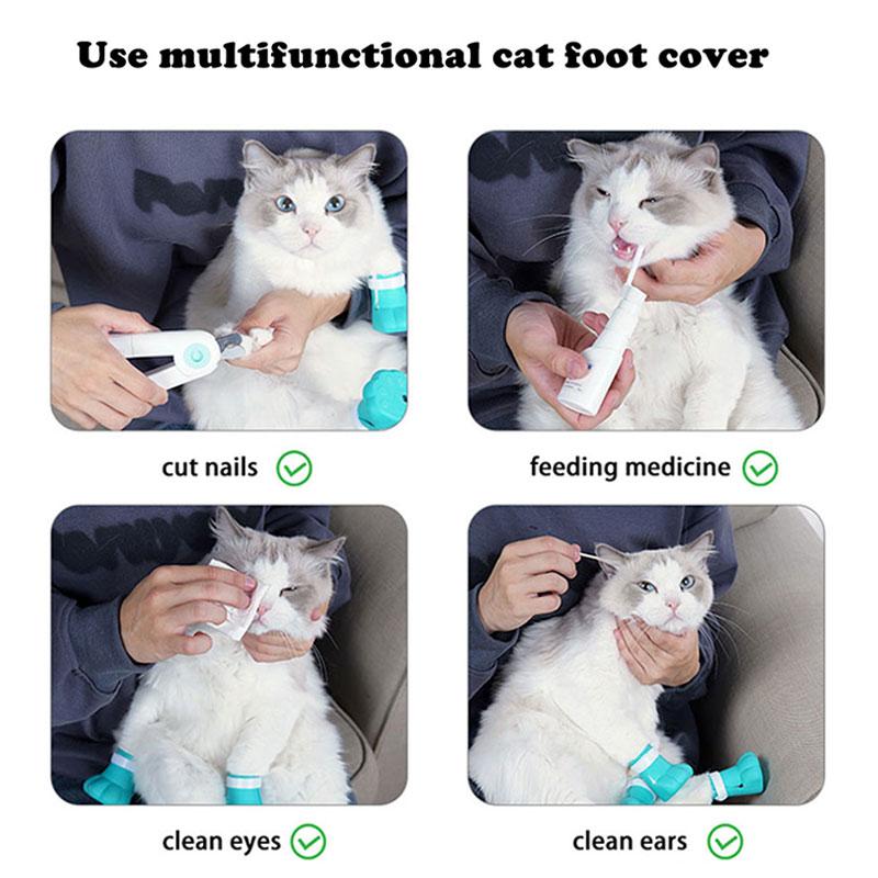 4pcs Anti-Scratch Cat Feet Covers Adjustable Anti-Off Shoes for Cat Silicone Cat Paw Protector Boots for Cat Bathing Pet Supplie