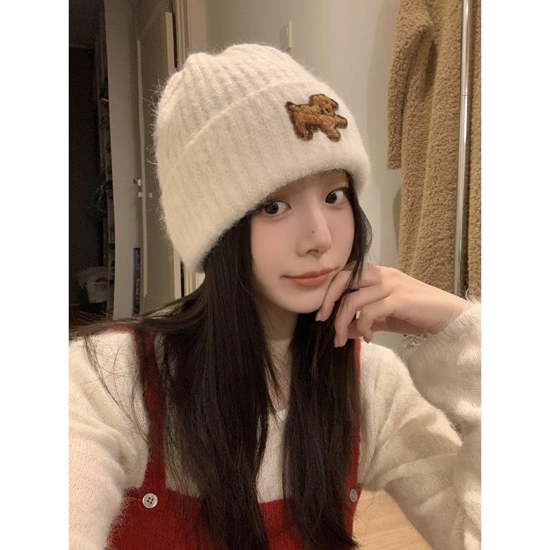Puppy Cloth Woolen Hat for Women in Autumn and Winter Large Head Circumference Small Face Warm Ear Protection Fashionable Knitted Hat