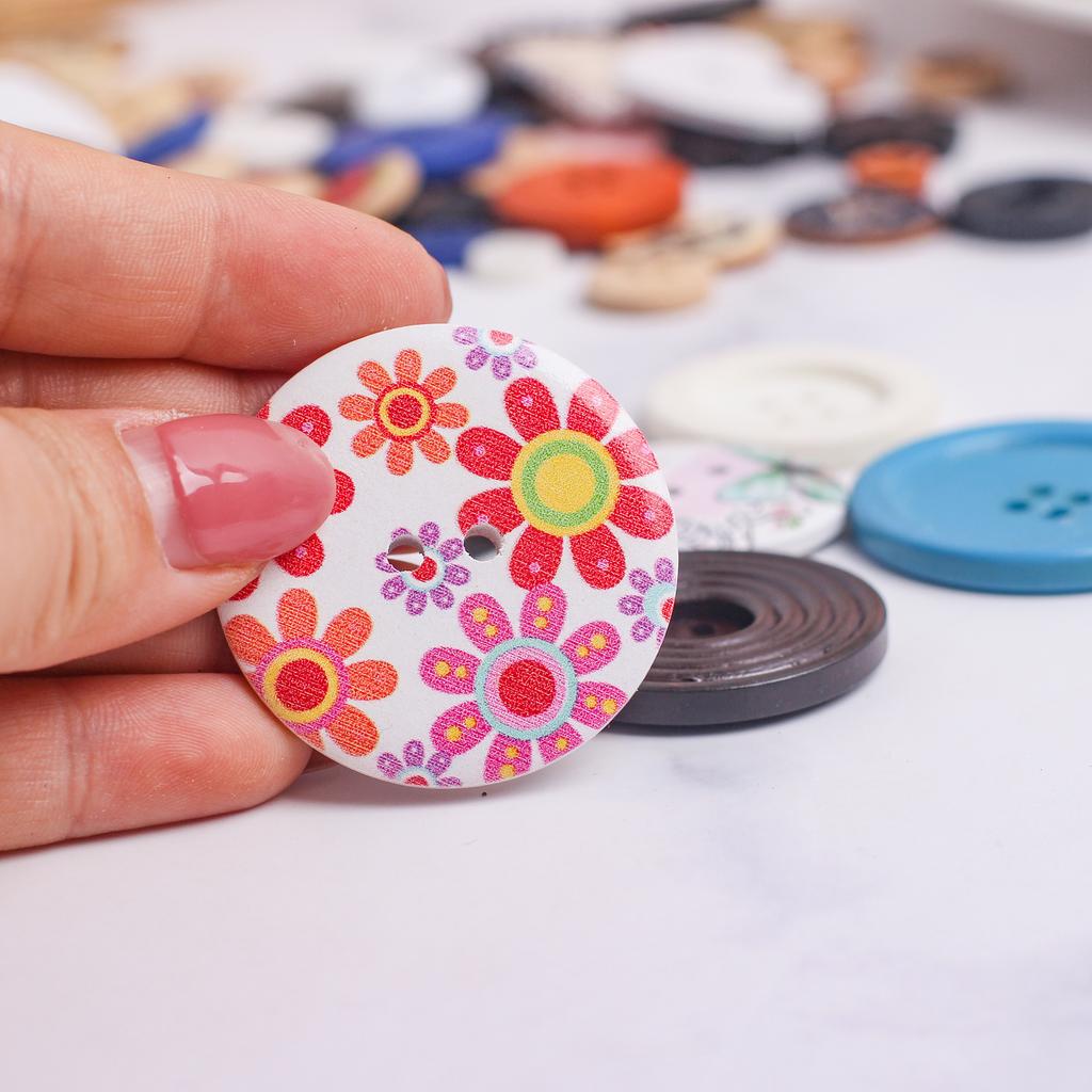 100Pcs Mix 2/4 Hole Circular Dotted Line Wooden Buttons Sewing Scrapbook Clothing Sweaters Handwork Home Diy Accessories Mix001