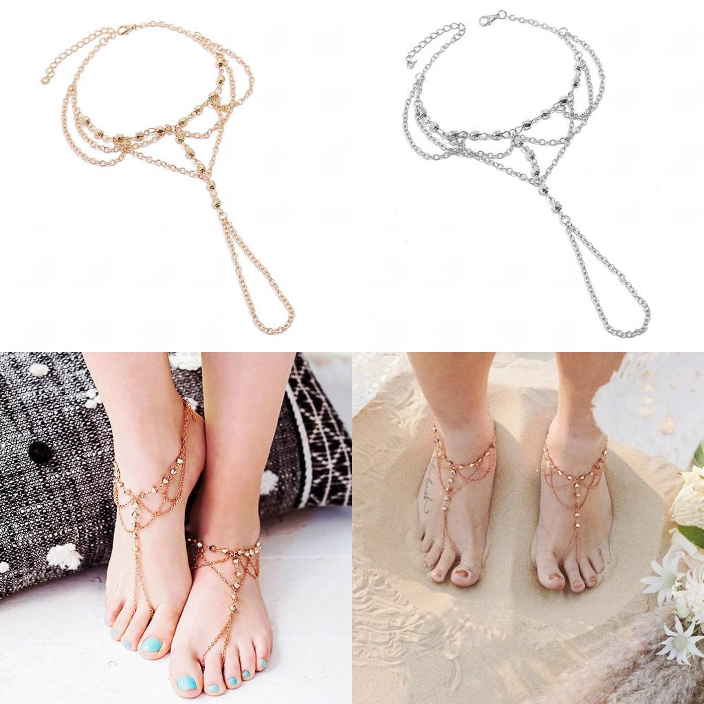 Minimalist Alloy Foot Anklet Chain Foot Jewelry With Flowing Tassels Women For