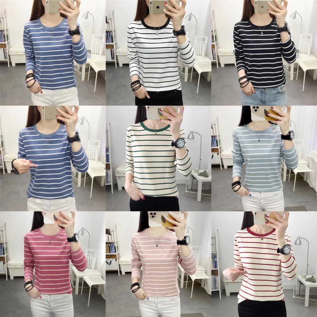 Cotton Striped Oversized Long Sleeve T Shirt For Women Autumn Casual Comfortable Wear