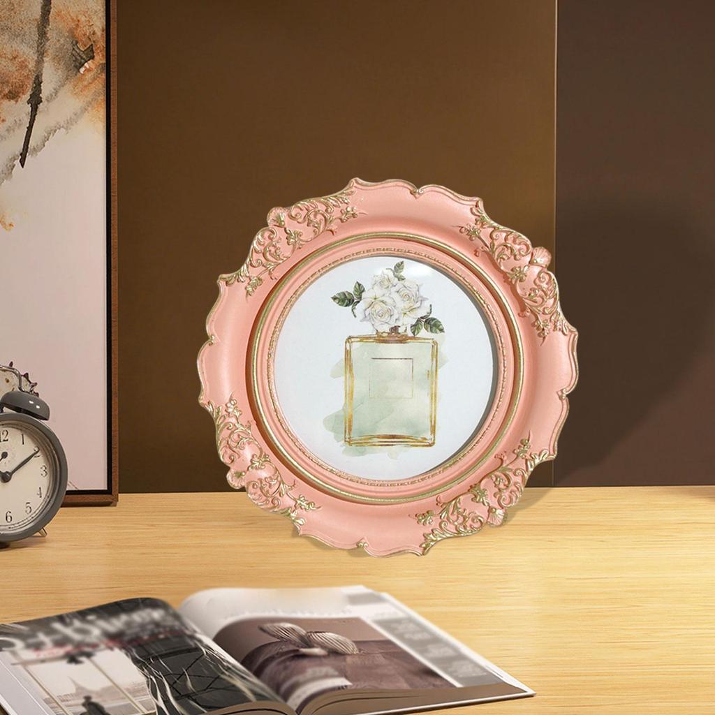 Round Picture Frame Crafting Ornament Multifunctional Retro Style Wall Mount Tabletop Decoration for Hallway Bedroom Bathroom