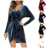 Women's V Neck Slim Sexy Tight Cocktail Party Color Long Sleeve Dress