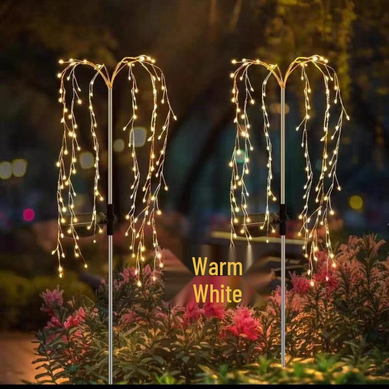 Solar Firecracker LED Lawn Lights: Copper Wire Firework String for Courtyard and Christmas Decor.