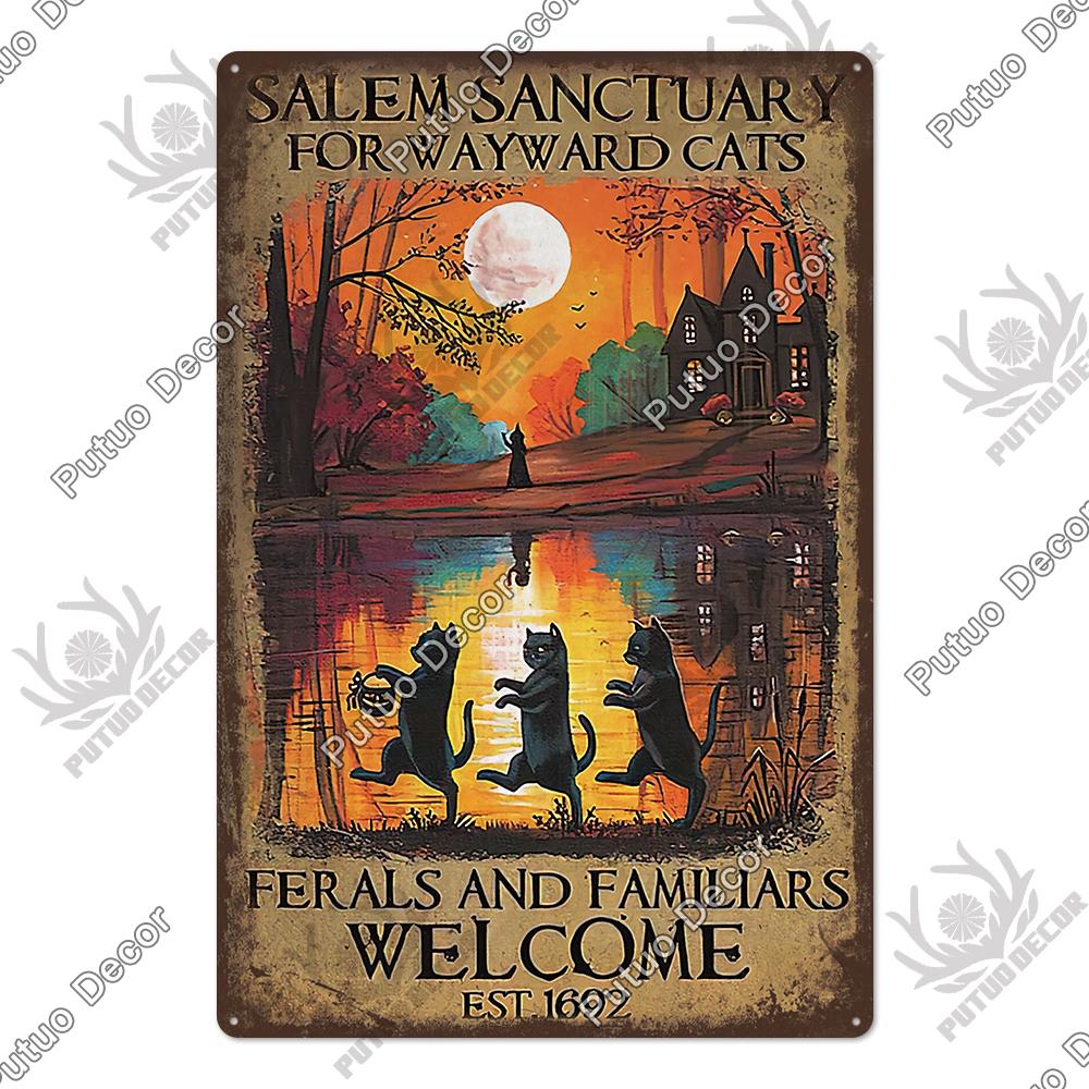 Putuo Decor Halloween Vintage Tin Signs Plaque Metal Plate Retro Poster Wall Art Decoration for Home Bar Living Room Door Yard
