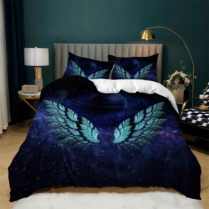 Engel Flügel Bettbezug King Queen Größe Abstrakt Cartoon Kunst Druck Bettwäsche Set Jugend Fantasy Magie Polyester Steppdecke