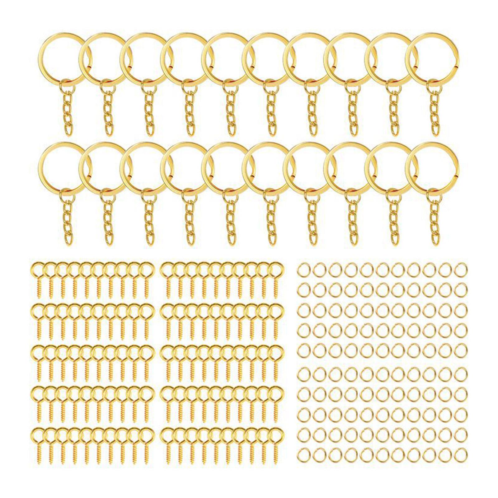 

220Pcs Key Chain Rings Silver Gold Keyrings Chain Link Kit Open Jump Rings Screw Eye Pins Metal Bulk Split Key Rings