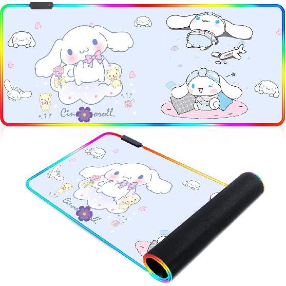 11.8 X 31.4 Kitty RGB Mousepad Led Mouse Pad, Kitty Large RGB Gaming Mouse Pad, Office Desk Mat Non-Slip Rubber Base Mouse Pads (Blue)