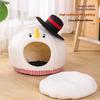 Winter Warm Cat House Semi Closed Cute Christmas Snowman Pet Bed All Season Soft Plush Dog Tent Holiday Gift for Cats Kittens
