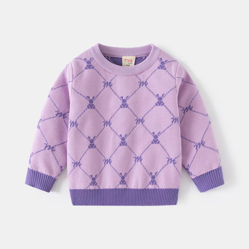 

Осенне-зимняя новая детская одежда для девочек, двухслойная хлопковая трикотажная рубашка, клетчатый свитер с кроликом для девочек 140 фиолетовый