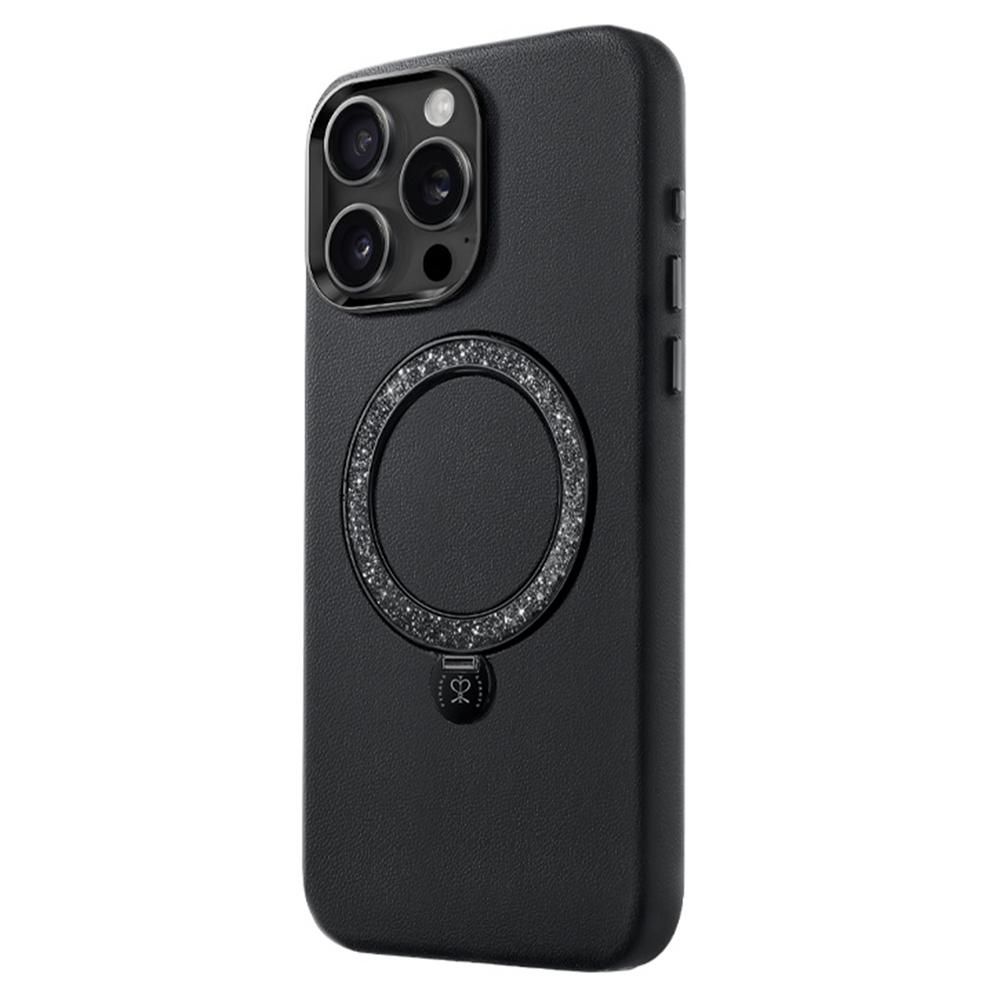 PYNANA PN-16L2 For iPhone 16 Pro Case Compatible with MagSafe Crystal Ring Kickstand PU Leather PC Cover