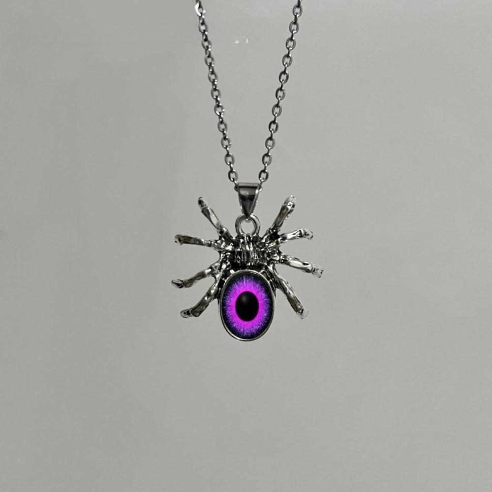 Personality Gothic Spider Colorful Glass Eyeball Pendant Necklace for Women Hallowmas Hip-hop Punk Jewelry Accessories Gifts