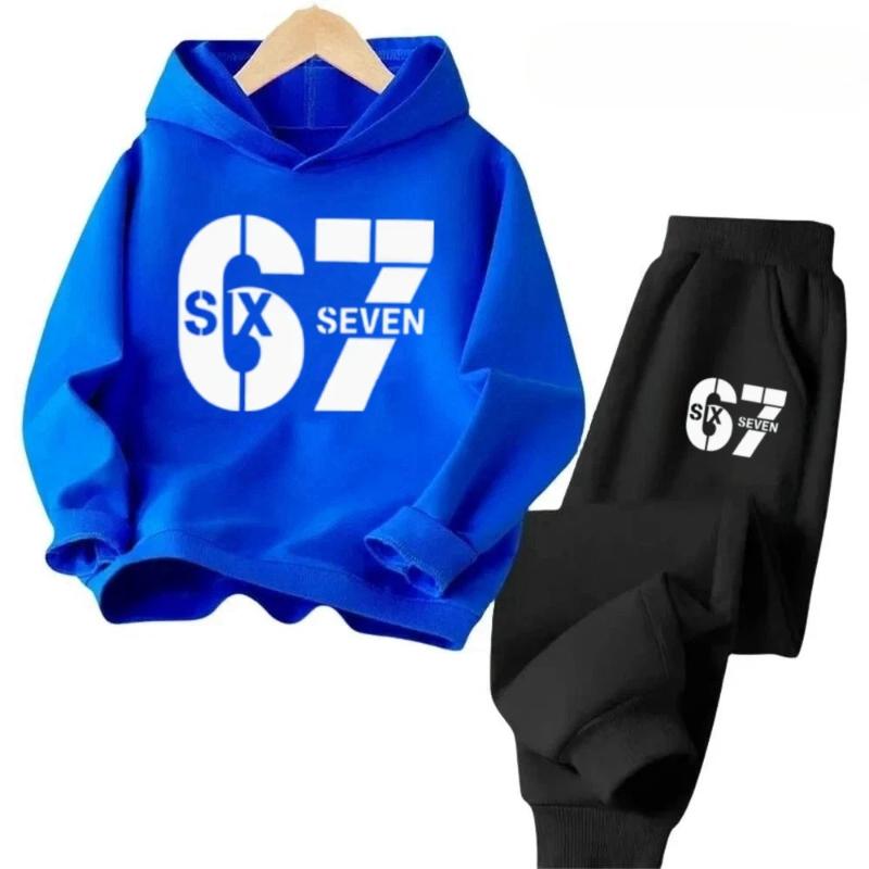 67 Hot Sale Kids Outfit 4-13Y 2Pcs Tracksuit Cartoon Teal A Brain Rot 67 Six Seven Print Children's Comfortable Sweatshirt Set