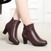 Women High Heels Soft Leather Ankle Boots Autumn Winter Plush Snow Boots Brand Fashion Point Toe Middle Heel Mom Cotton Shoes