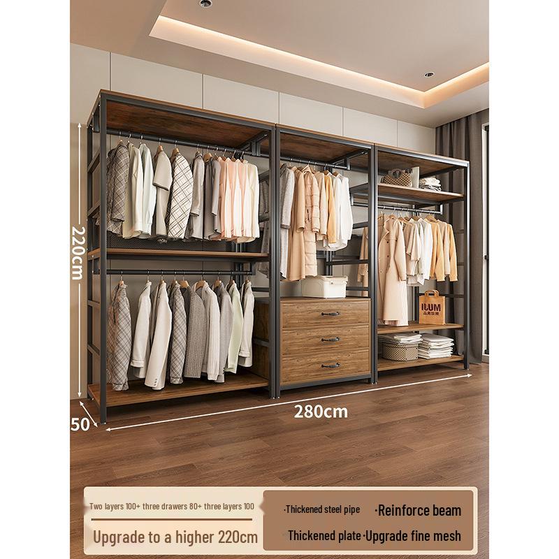 Metal Walk-In Wardrobe: Floor-Standing Clothes Rack, Open Garment and Hat Rack, Bedroom Shelf Assembly