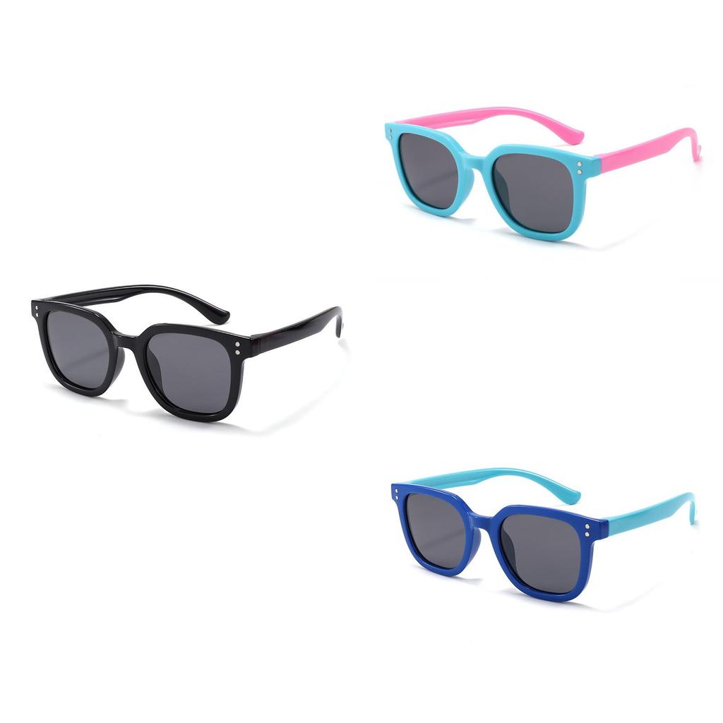 2022 New Children Polarized Silicone Sunglasses Boys Girls Kids Square Uv400 Shades S8351 Blue Frame Pink Legs