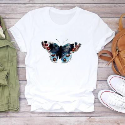 (Asian Size) Women Print Lady Tee Top Style Clothing Butterfly Style Lovely Casual Short Sleeve Fashion Tshirt  Female Graphic T-shirt
