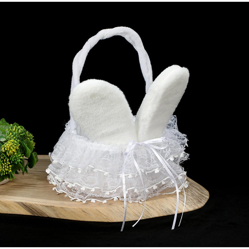 Stuffed Girls Gifts Fluffy Party Supplies Bunny Ears Basket Glitter Tulle Easter Basket For Spring Decor Easter Party