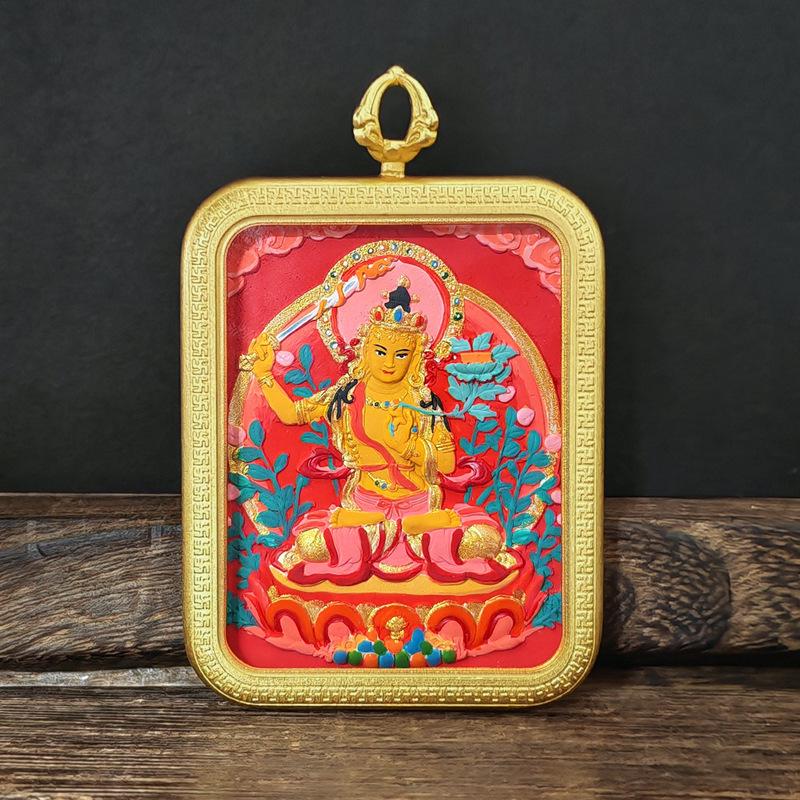 Tibetisches Grünes Tara & Gelbes Jambhala Amulett: Titanstahl Medizin Buddha Anhänger