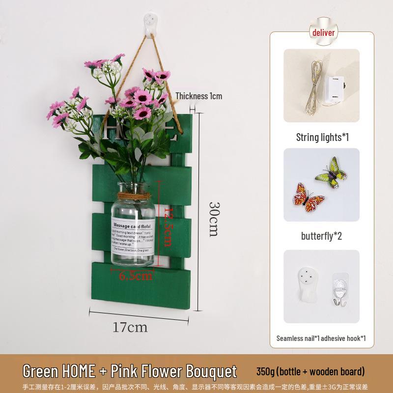 Handcrafted Wooden Wall-Mounted Hydroponic Glass Vase for Bedroom and Living Room Decor
