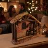 Christmas Nativity Scene Decor Manger House Ornament with Warm Lights, Retro Resin Stable Decorative Figures Figurine, Rustic Religious Display Props