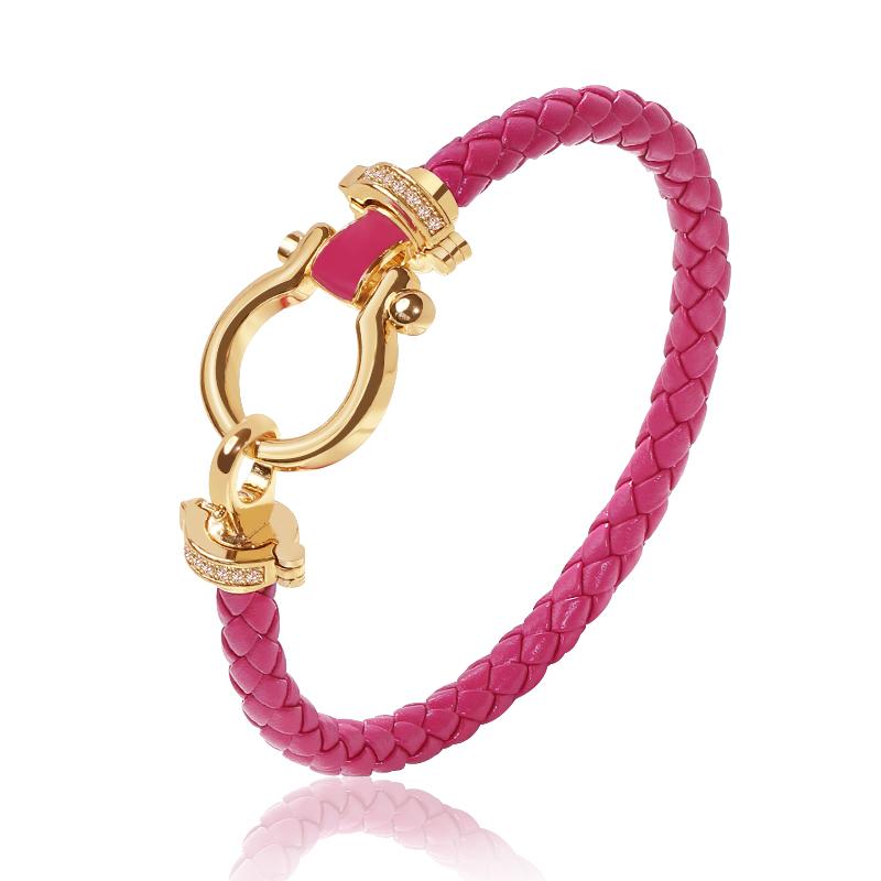 MOONLIGHT Women's Classic Horseshoe Shape Bracelet Genuine Braided Leather Bracelet Female Jewelry Present 11 Colors