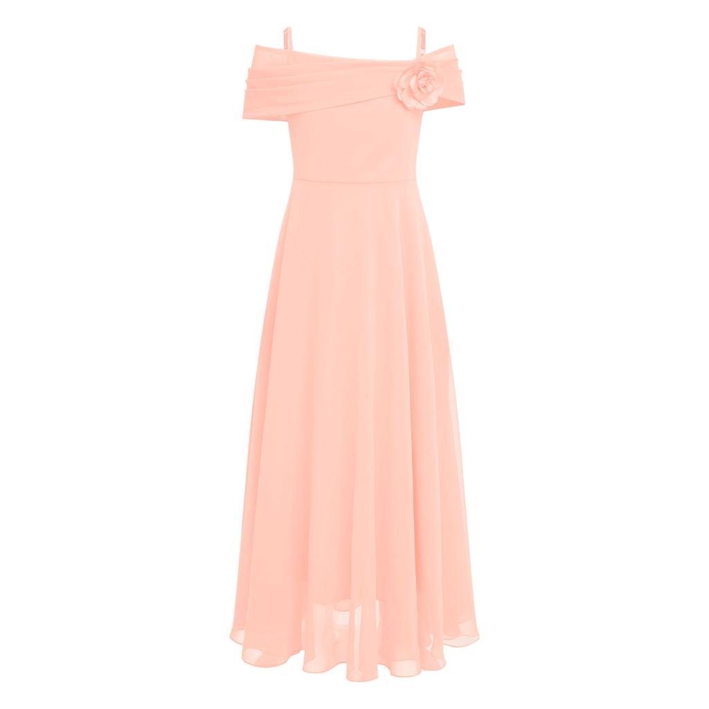 Dětské Dívčí Elegantní společenské šaty s 3D květinovou nášivkou nařasené šifonové šaty do A pro družičky narozeninové plesy