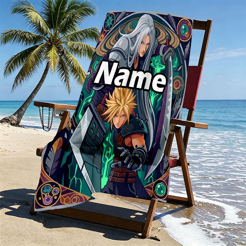 Custom Name Personalized Final Fantasy Print Beach Towel, for Trip Camping Beach Party Home Decor, Birthday Gift for Family & Friends