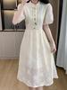 Women's Summer Jacquard Midi Dress with Stand Collar, Slim Waist, and Modern Chinese Style