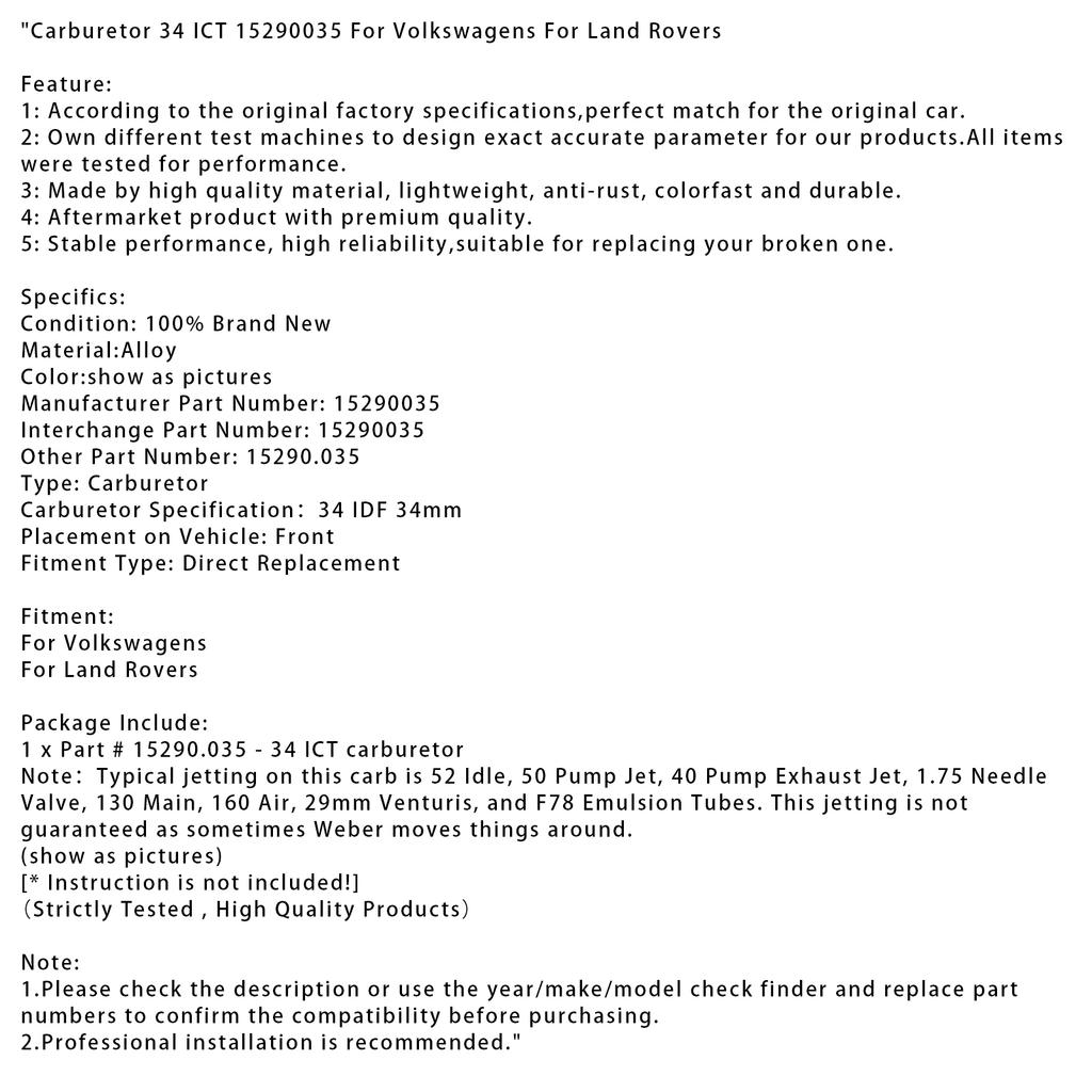 Καρμπυρατέρ 34 15290035 Για Volkswagen Για Land Rover