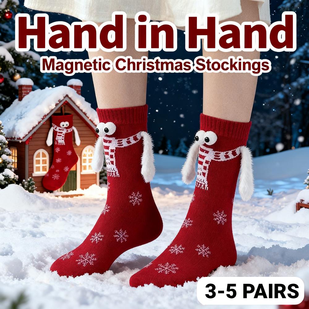 3-5 Pairs Hand In Hand Christmas Magnetic Socks Funny Couple Matching Socks Breathable Holding Hands Socks for Women Men Teens