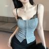 American Design Gray Lace Suspender Vest Women's Summer New Sweet and Hot Girl Fake Two-piece Top Bottoming Shirt