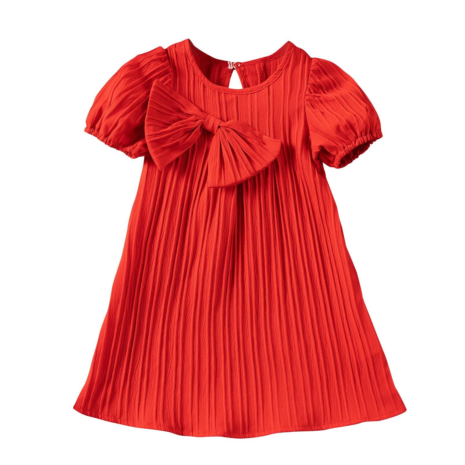 

Летнее детское платье с большим бантом, легкая плиссированная дышащая модная юбка-трапеция для принцессы 120 красный