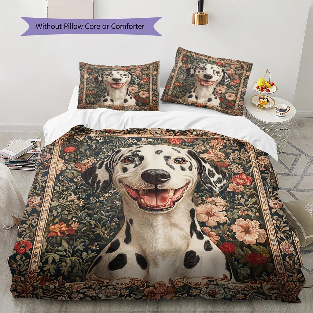 Biancheria da letto con motivo dalmata e fiori Decorazione per la casa Regalo di compleanno (1 * copripiumino + 2 * federa, senza nucleo)