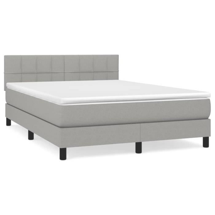 3140057 vidaXL Lit à sommier tapissier avec matelas Gris clair 140x200cm Tissu
