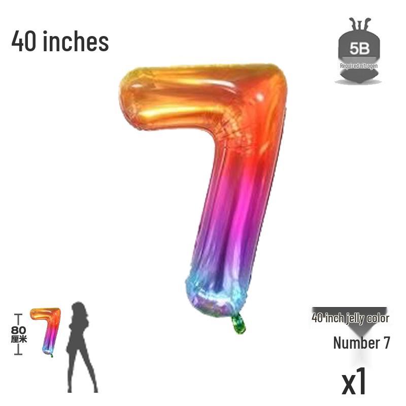 Korean Rainbow Gradient Number Balloon for Kids' First Birthday Decoration