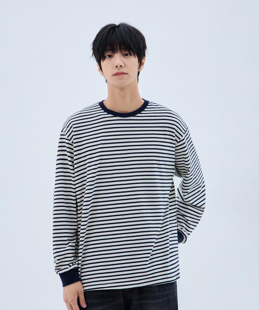 BAKKEN [Men] Cotton Color Block Stripe Long Sleeve T-Shirt Bk4343 (3 Colors)