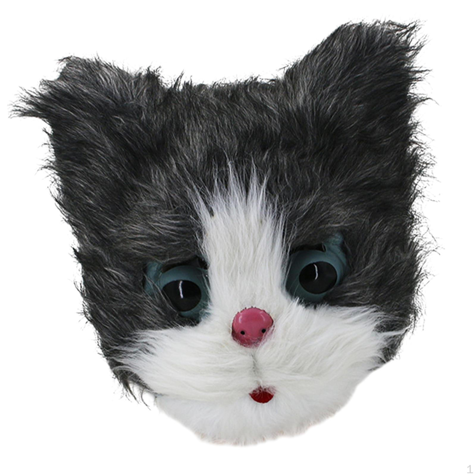 Cat Head Mask Cosplay Cute Kitten Latex Animal for Carnival серый