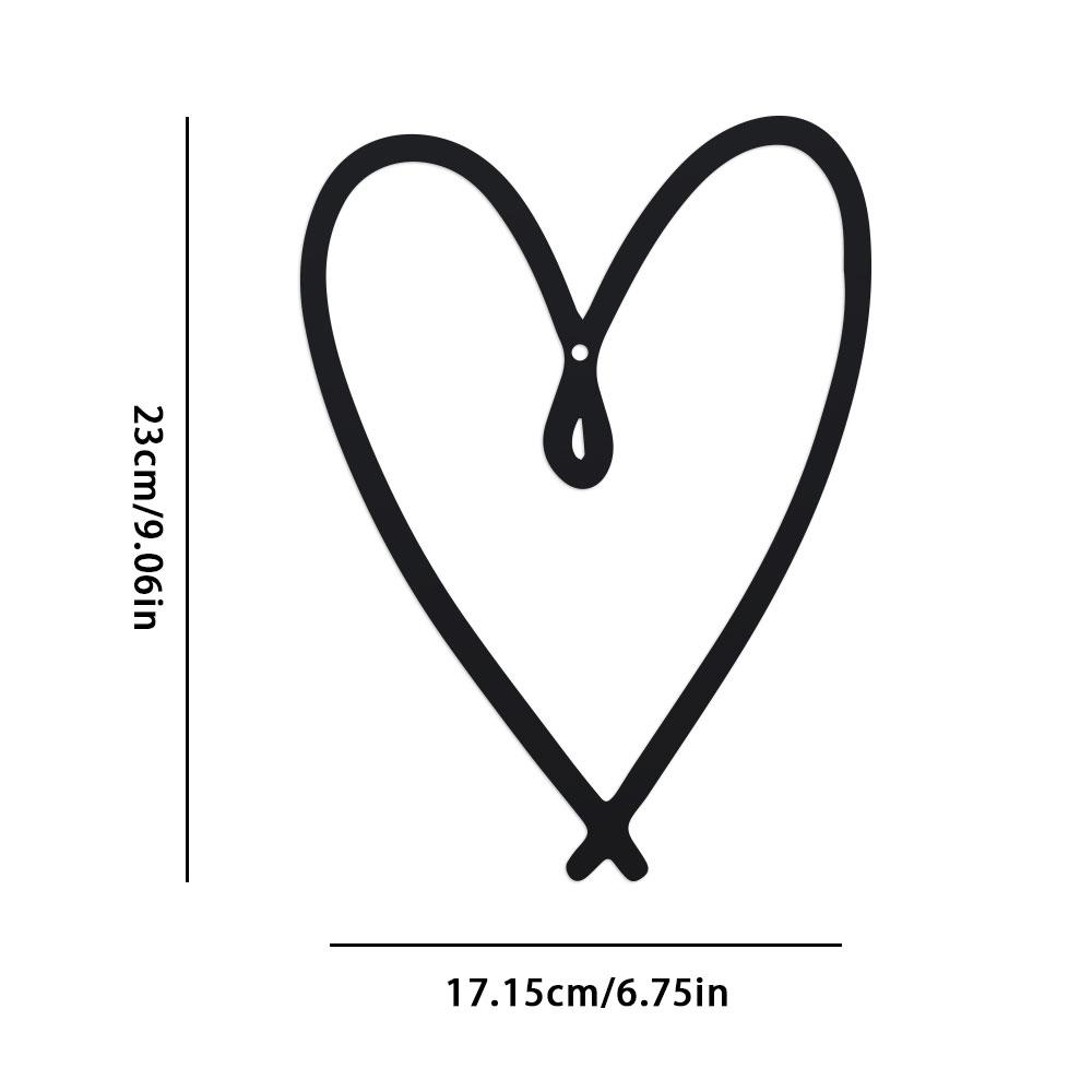1pc Metal Simple Decor Heart-shaped Metal Wall Hanging Ornament Metal Love Wall Art for Bedroom and Living Room Black