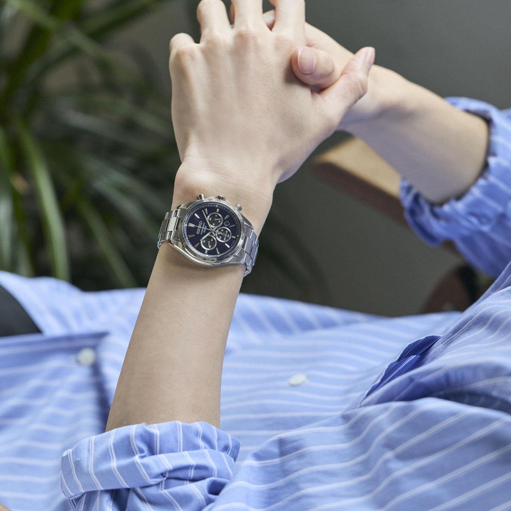 Seiko Selection SBPY183 Men's Solar Chronograph Watch Date Calendar 24-Hour Hand Blue Silver S Series