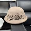 Sweet Light Luxury Trendy Top Hat Retro Flower Wool Pot Hat Fashion Warped Beret Autumn and Winter Warm Pot Hat Women