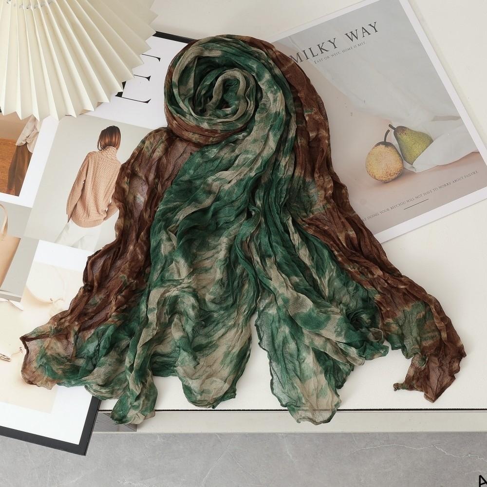 Tie Dye Gradient Cotton Linen Scarf Vintage Retro Pleated Printed Scarf Luxury Brand Designer Long Shawl Wrap For Autumn Winter