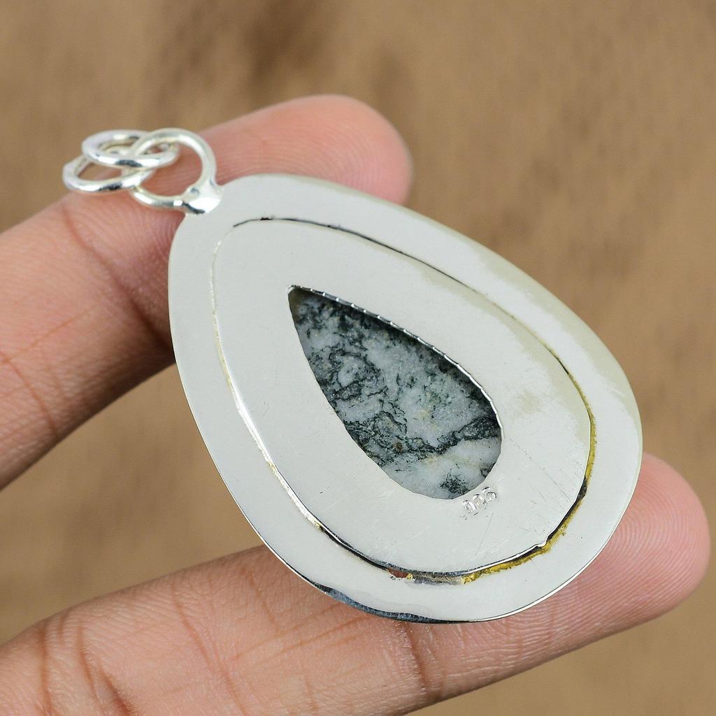 Pear Moss Agate Gemstone Daughter Wedding Anniversary Pendant Jewelry 925 Silver