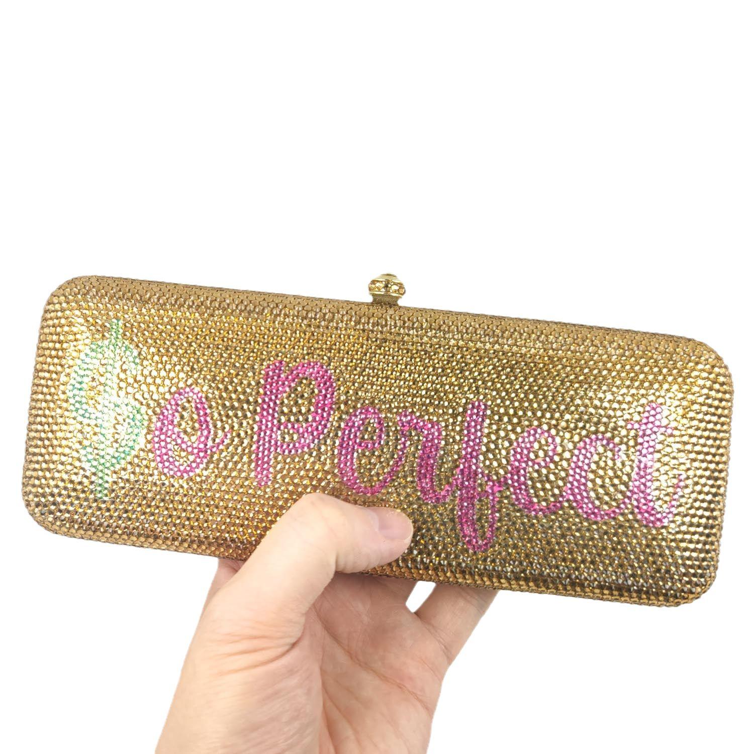 

Boutique De FGG $o Perfect Women Crystal Clutch Bags Party Dinner Rhinestone Evening Handbags Ladies Fashion Minaudiere Purse One Side Letters