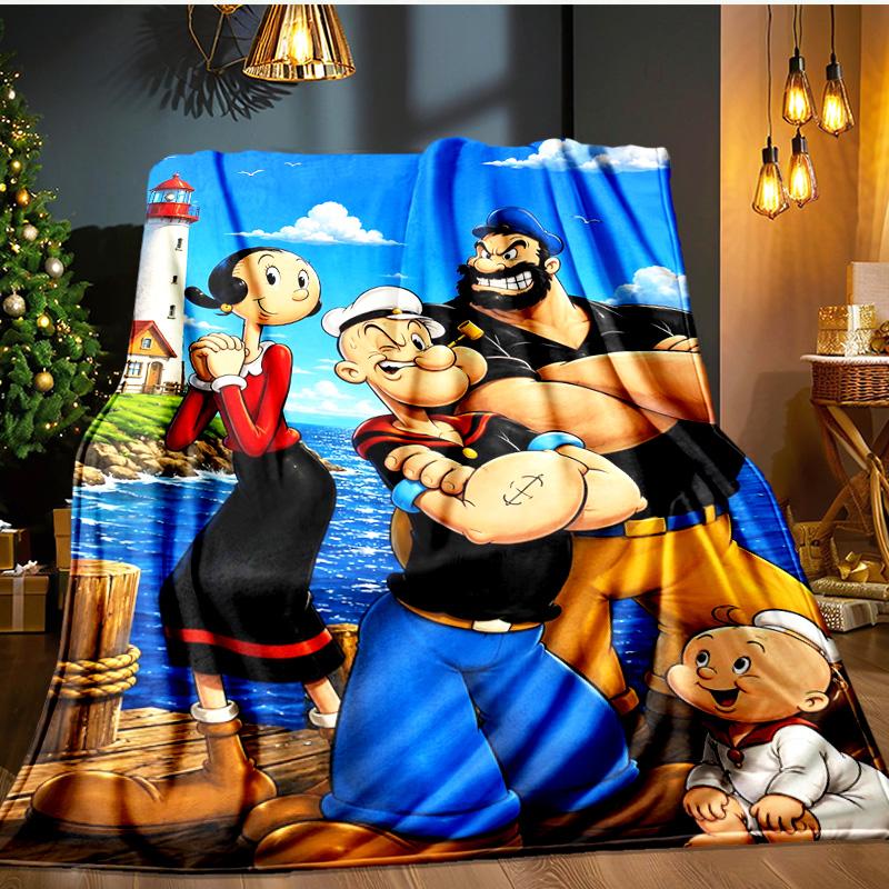Popeye's Strength Displayed Blanket Flannel Throw for Sofa, Indoor, Camping, Living Room, Office, Chair, And Bed Soft Birthday Gift